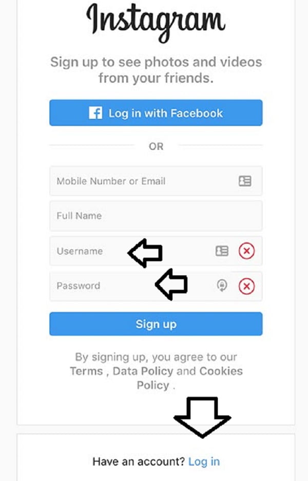 log in کردن اکانت اینستاگرام
